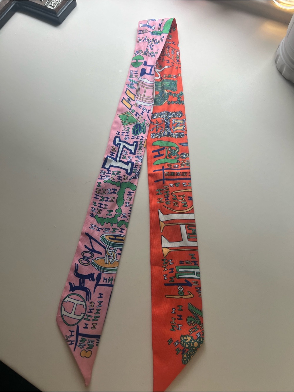 Hermes Scarf - Pink & Orange Graphic Twilly